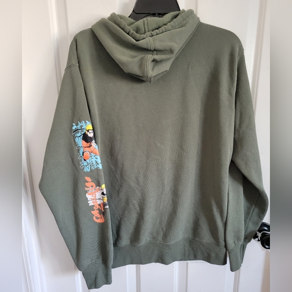 Naruto Shippuden Men's Olive Green Anime Hoodie Sweatshirt Pullover Size Medium - Picture 3 of 4